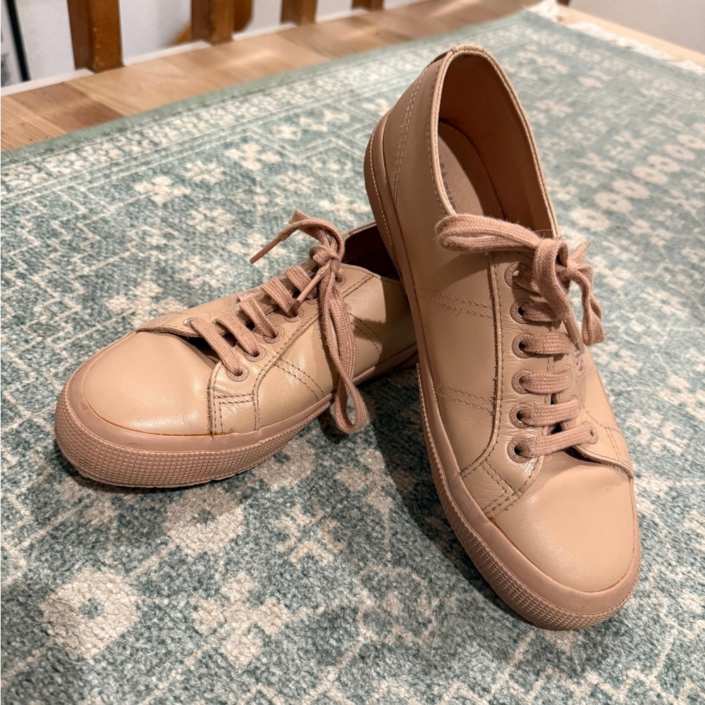Womens Superga Pink Leather Casual Lace Up Sneakers Size EUR 39.5 US 8.5 M GUC‎